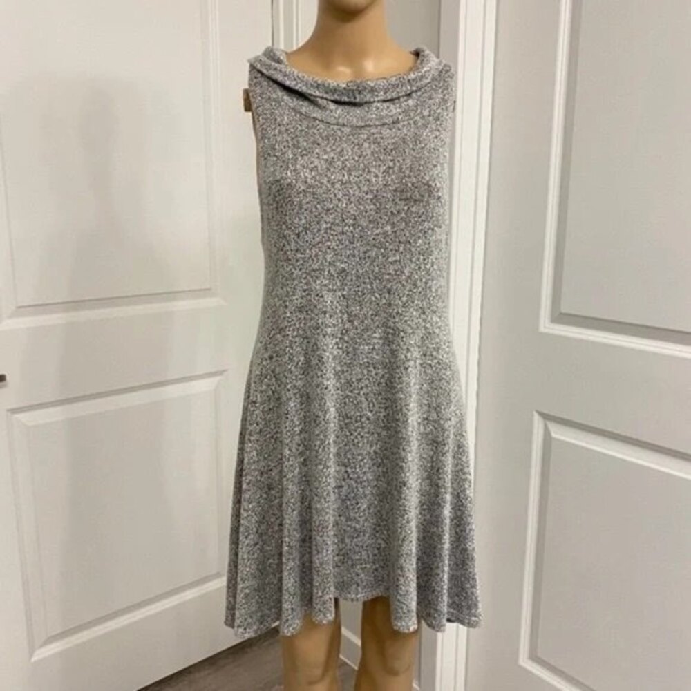 Say Anything Dress L Large Gray Sleeveless Boatneck Cowl Knit Tunic Mini